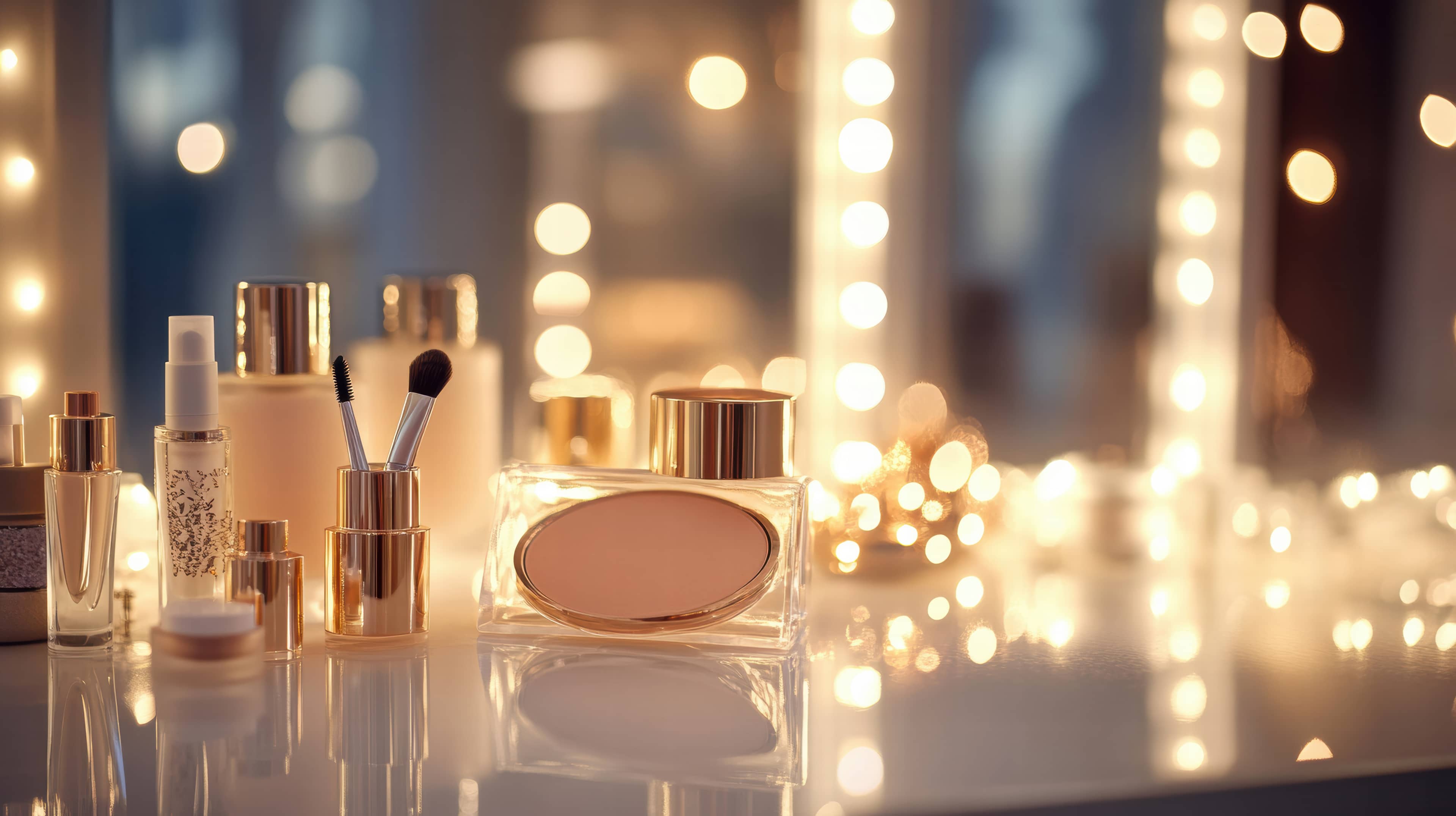 Makeup on an illuminated vanity