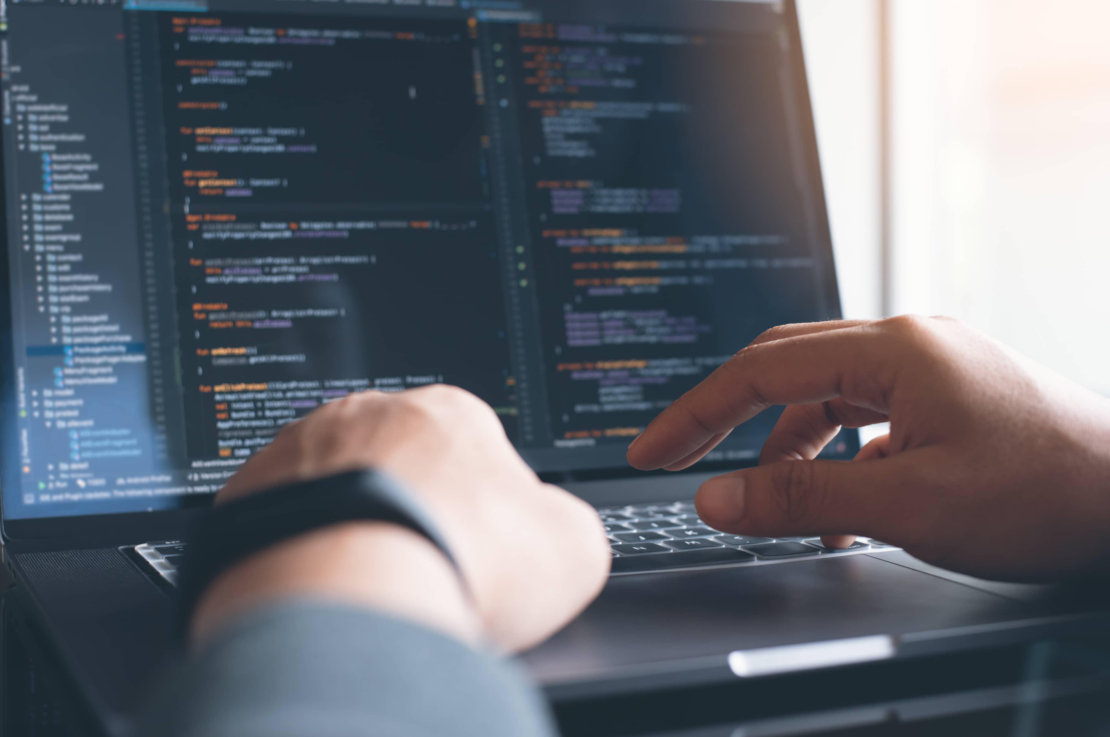 A developer inputting code