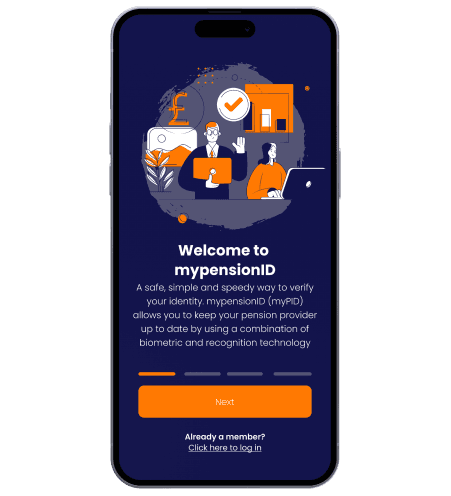 MyPensionID App Splash Screen mocked up on iPhone