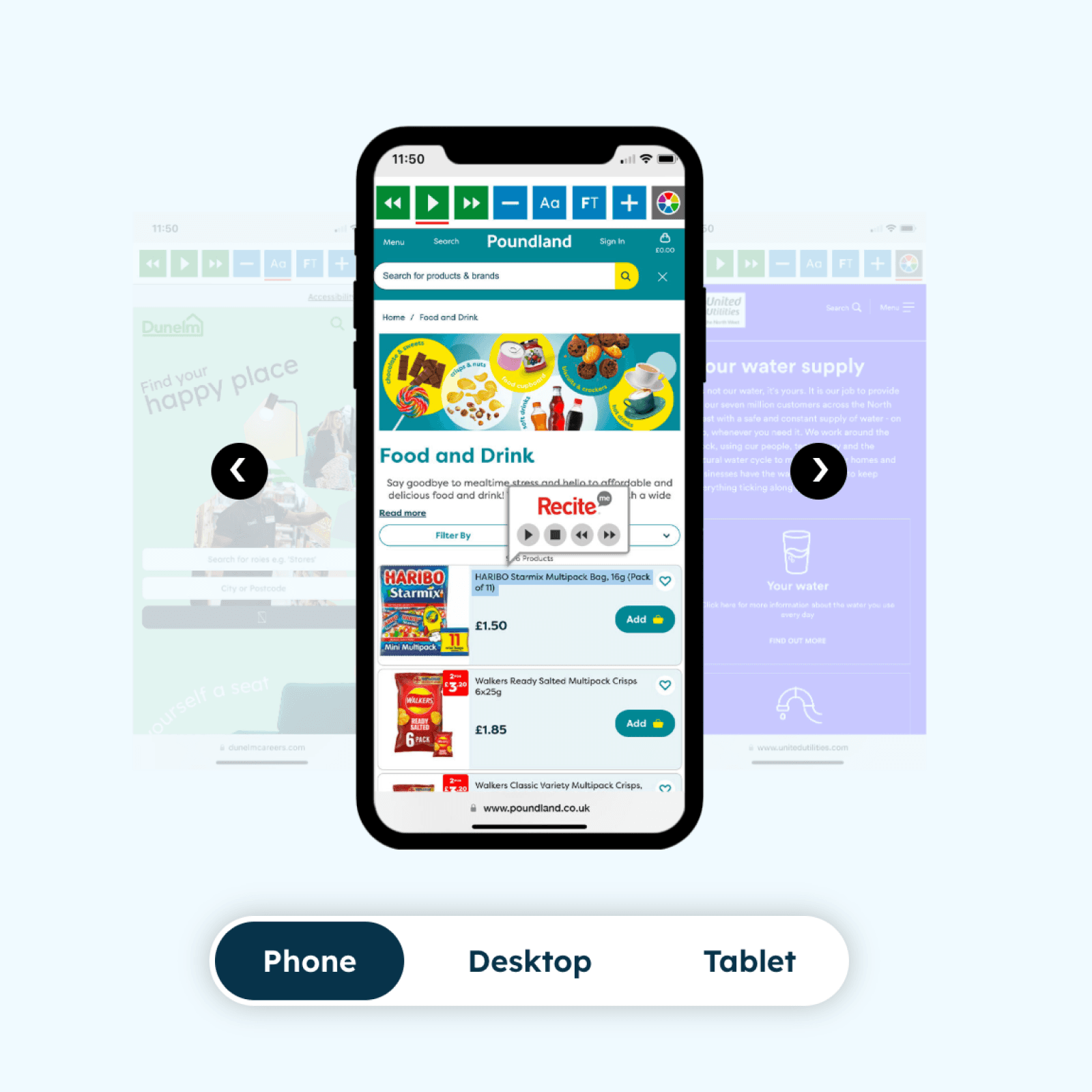 Recite me website on phone