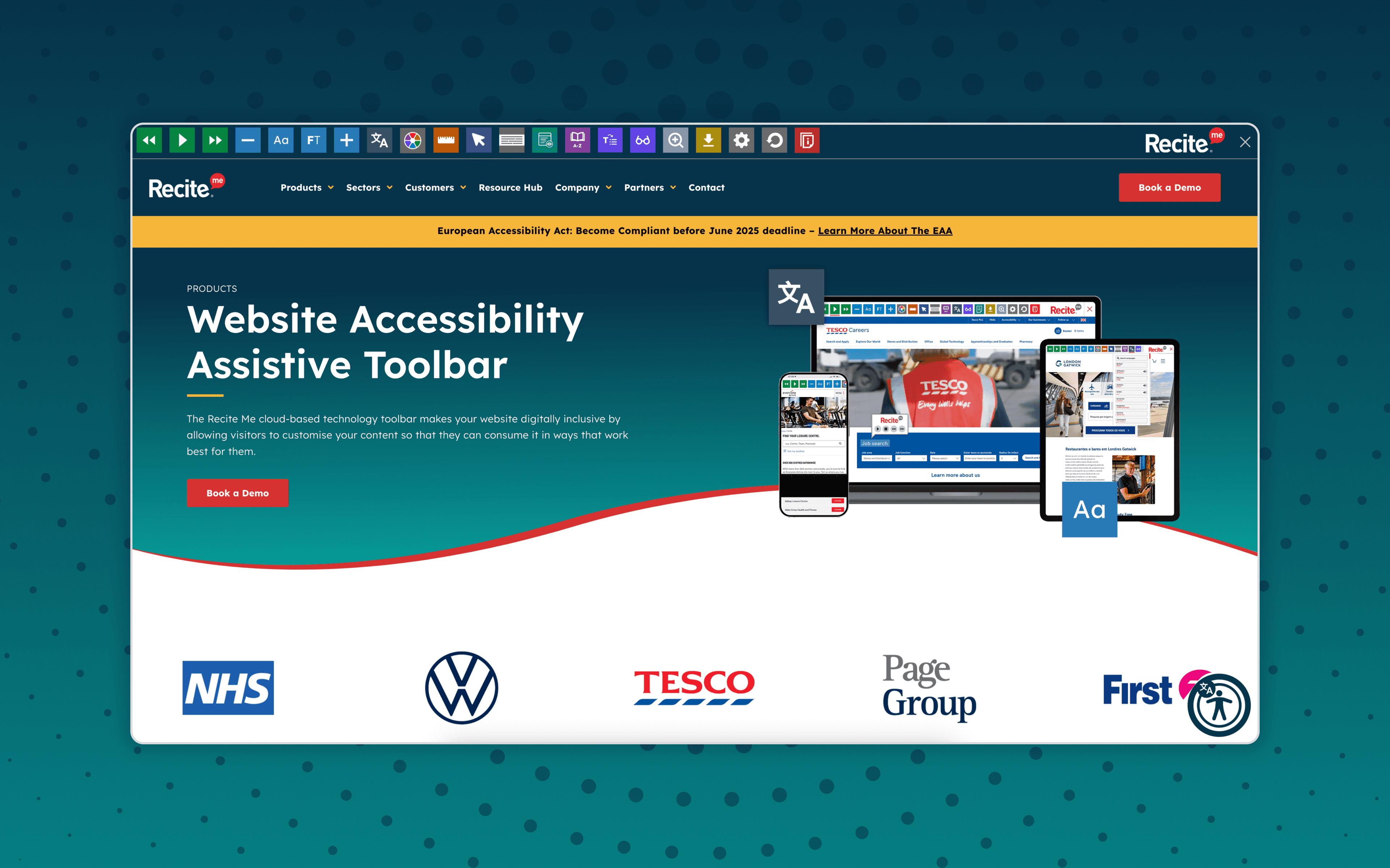 Recite me website banner