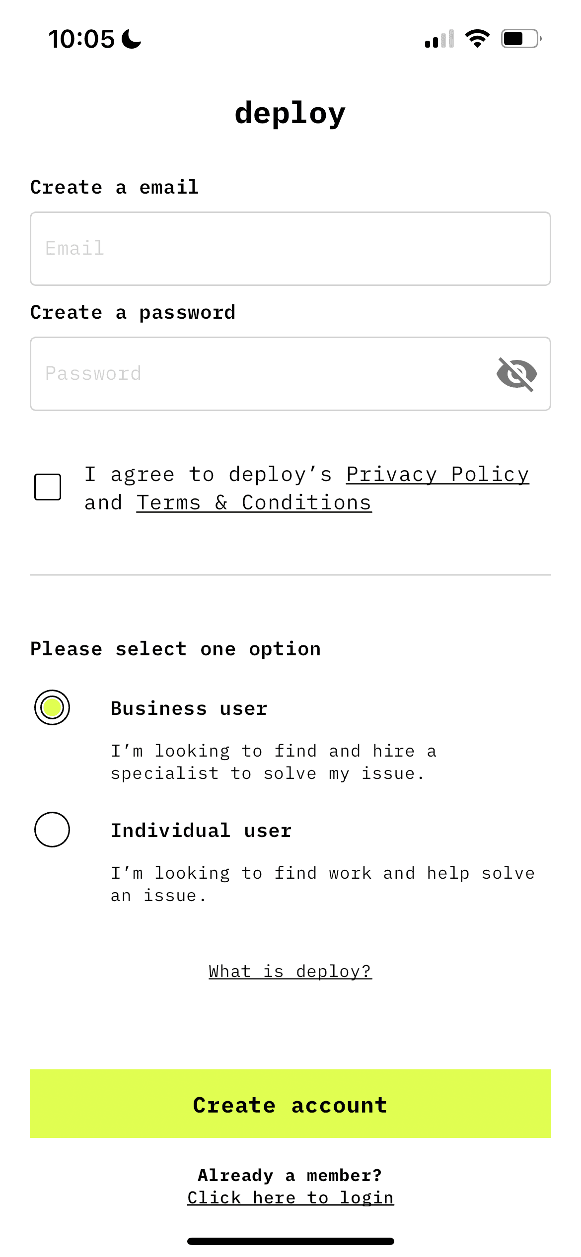 Deploy app interface