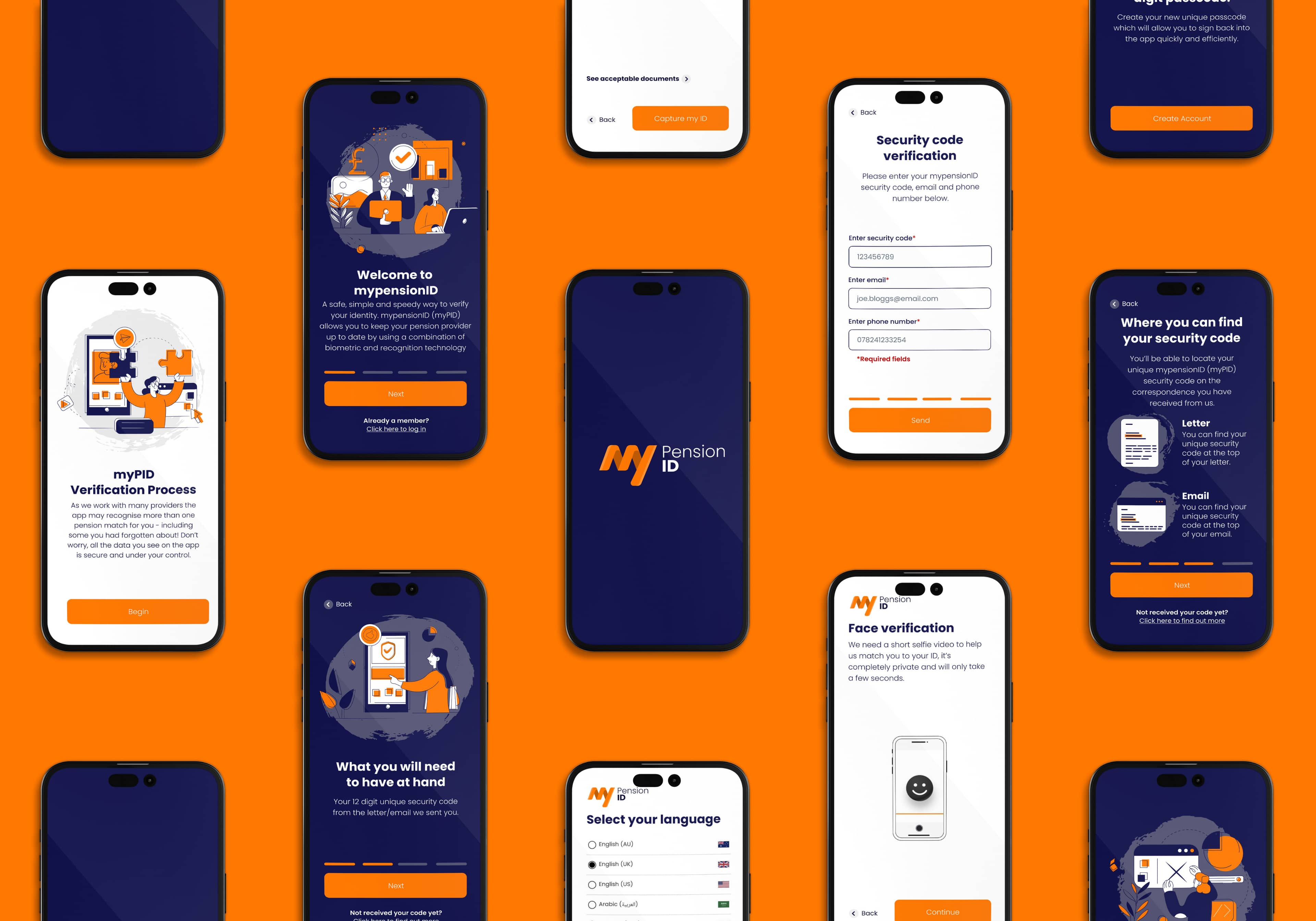 multiple phones showing the mypensionID app