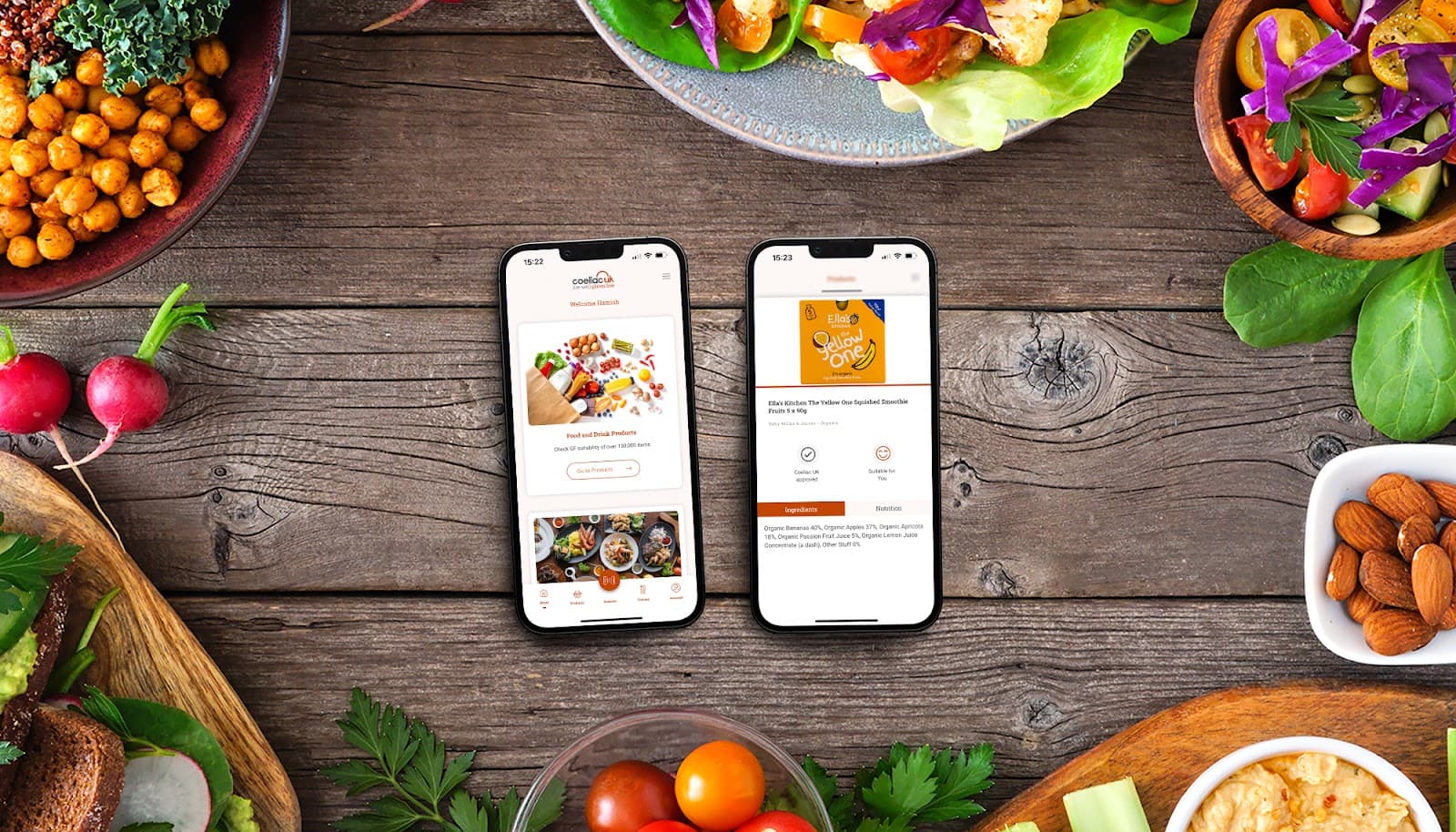 So Vegan App on iphone on table with fruit
