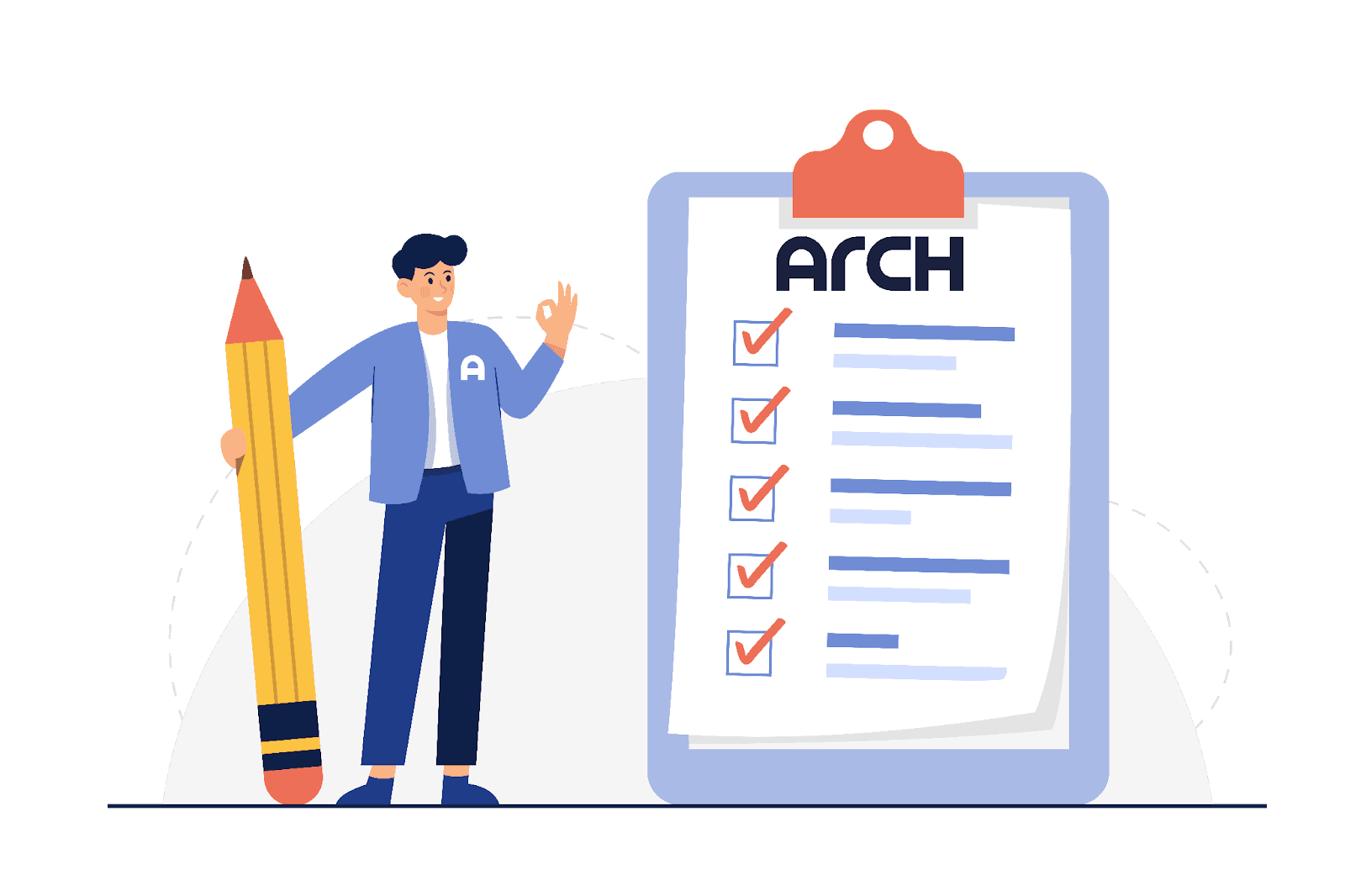 A cartoon of a person with a large checkboard next to them