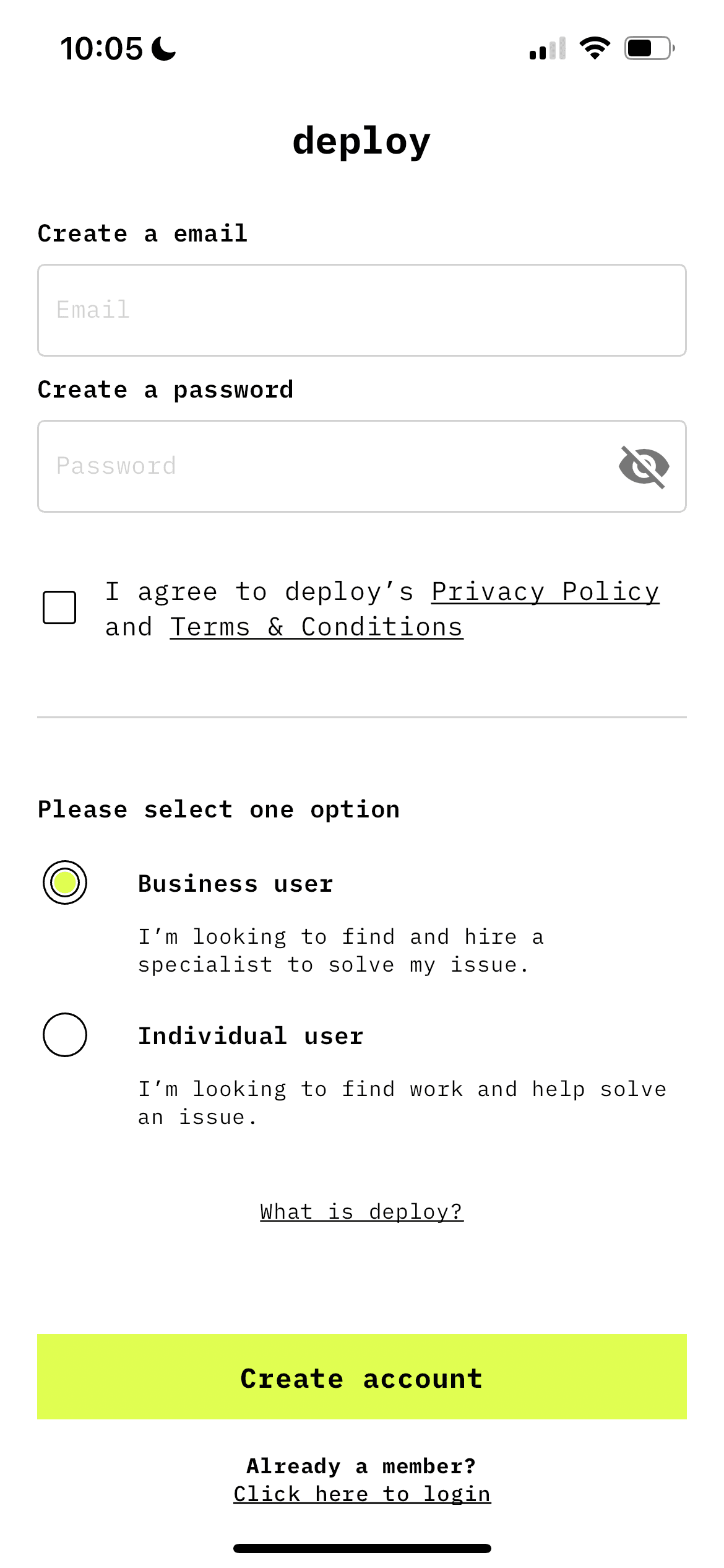 Deploy app interface