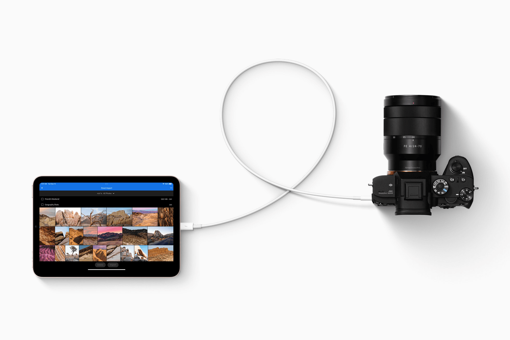 Connecting a camera to an iPad using a cord