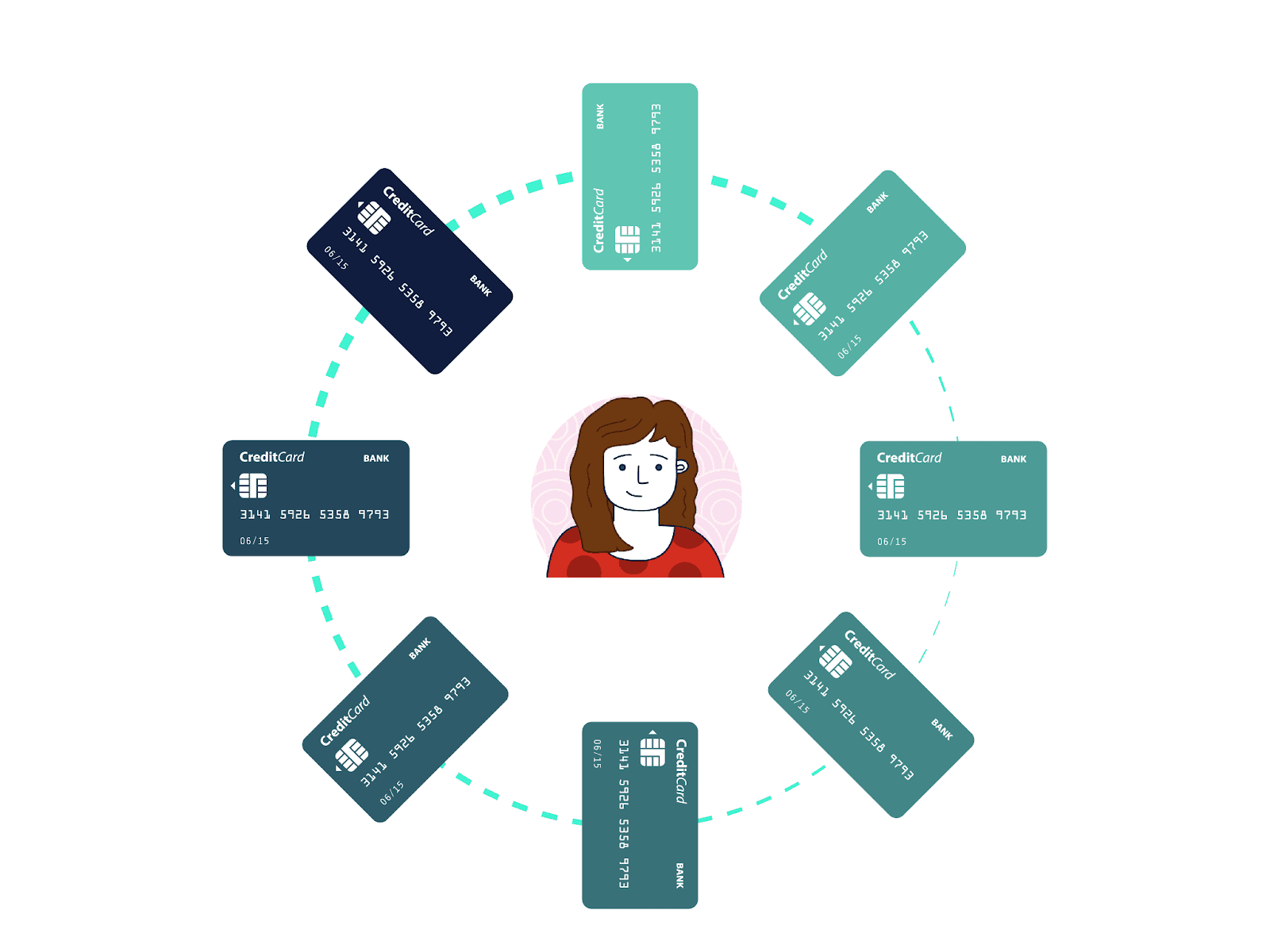 Cartoon character with credit cards