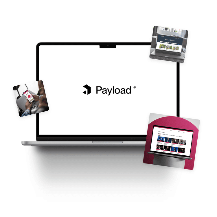 Payload CMS logo on laptop
