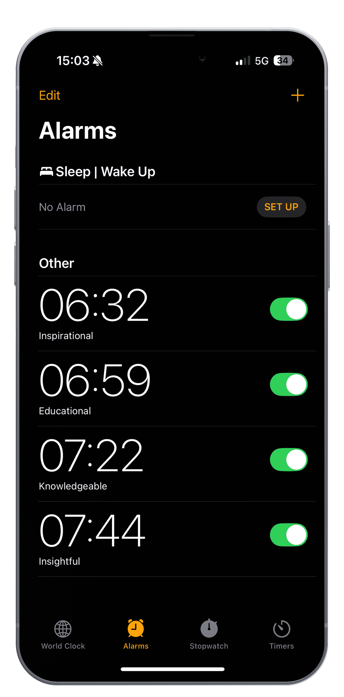 Apple iPhone with Alarm App