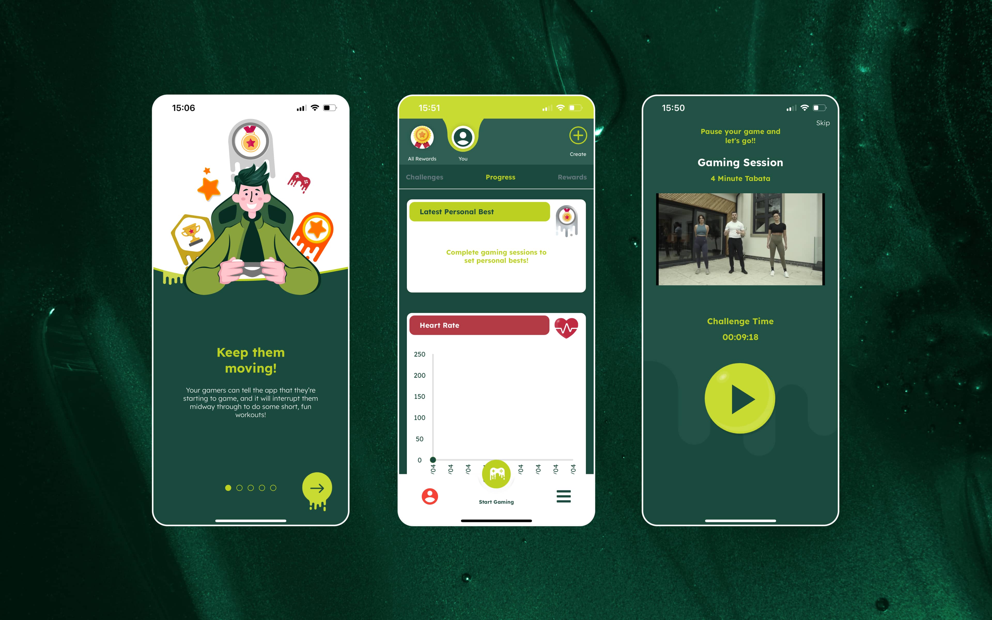 Sweaty Gamer Fitness App Screens